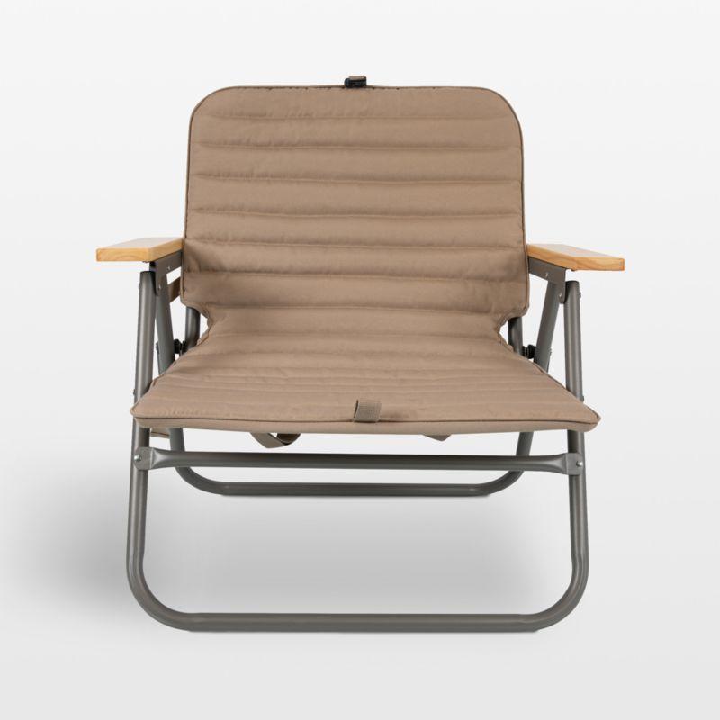 Shale Brown Padded Folding Beach Chair with Wood Armrests