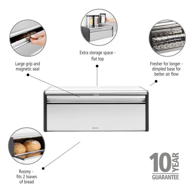 Brabantia Fall Front Bread Box, Matte Steel Fingerprint Proof