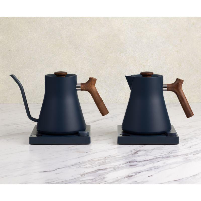 Fellow Corvo EKG Electric Tea Kettle in Stone Blue with Walnut Accents