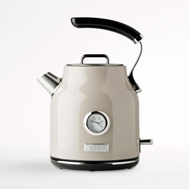 Putty Beige Stainless Steel Electric Kettle with Temperature Gauge