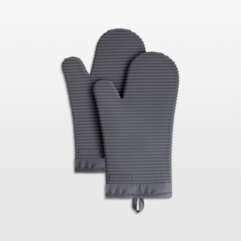 KitchenAid Charcoal Ribbed Soft Silicone Oven Mitts, Set of 2