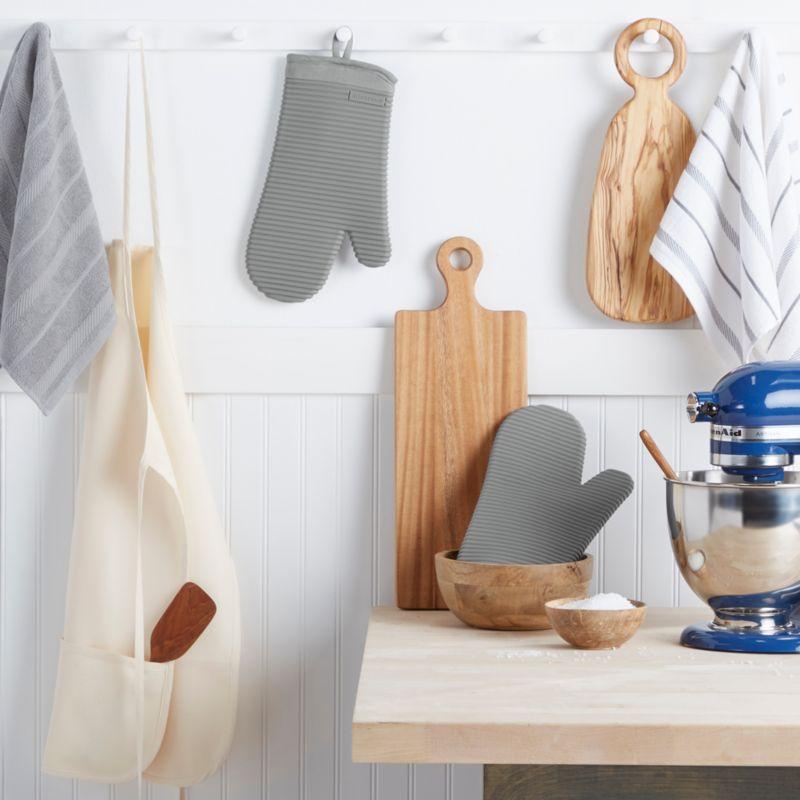 KitchenAid Matte Grey Ribbed Soft Silicone Oven Mitts, Set of 2