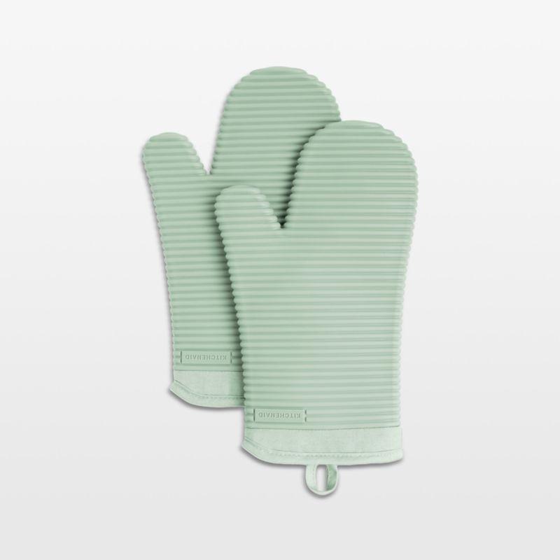 KitchenAid Pistachio Ribbed Soft Silicone Oven Mitts, Set of 2