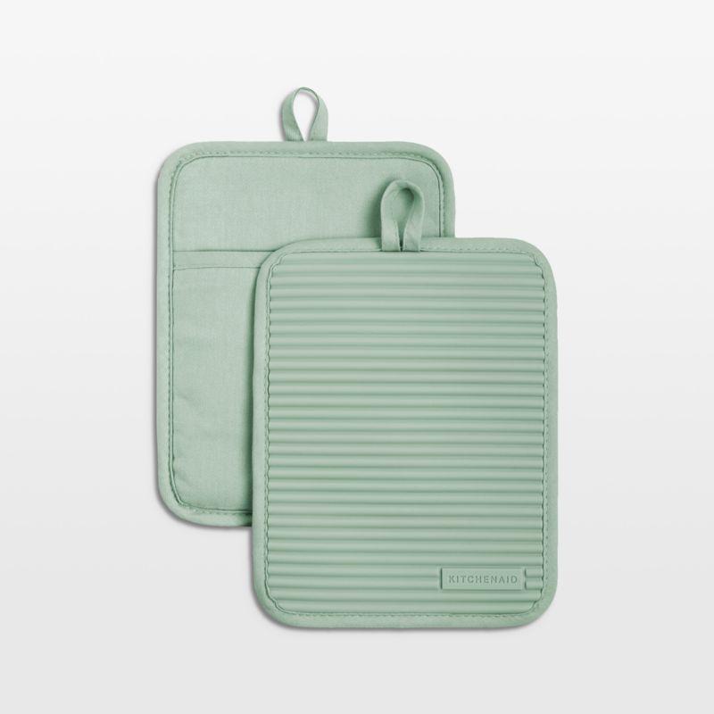 KitchenAid Pistachio Ribbed Soft Silicone Pot Holders, Set of 2