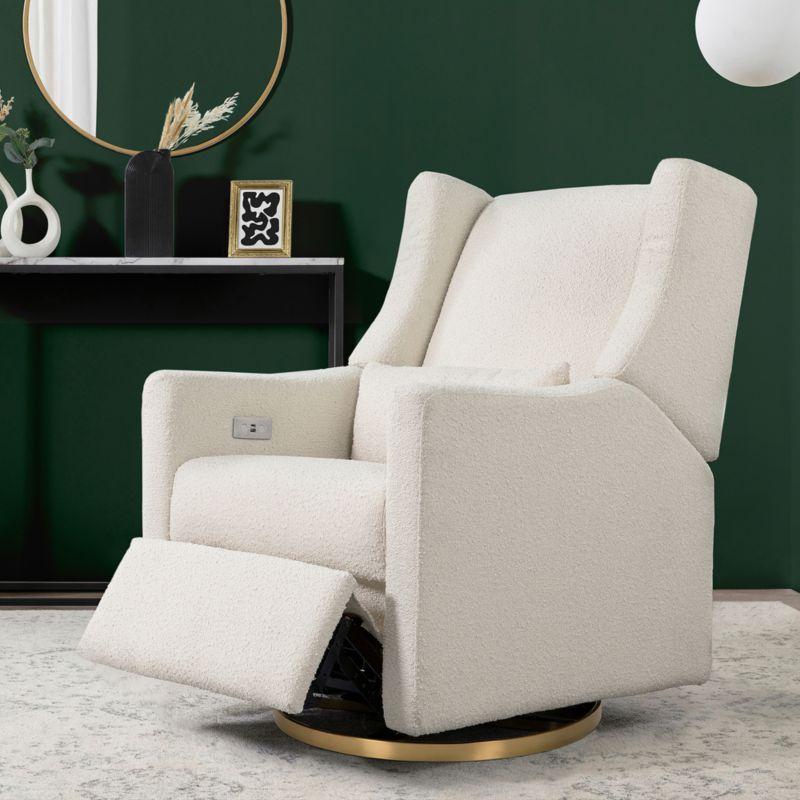 Babyletto Kiwi Ivory Boucle Nursery Power Glider Recliner Chair with Gold Base