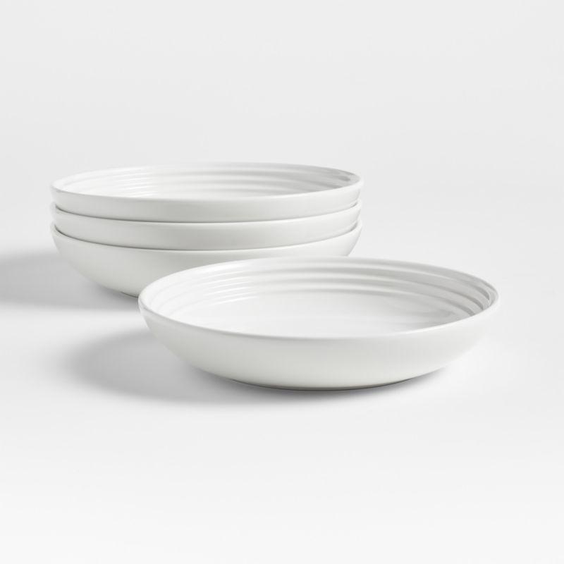 White Ceramic Microwave Safe Pasta Bowls, Set of 4