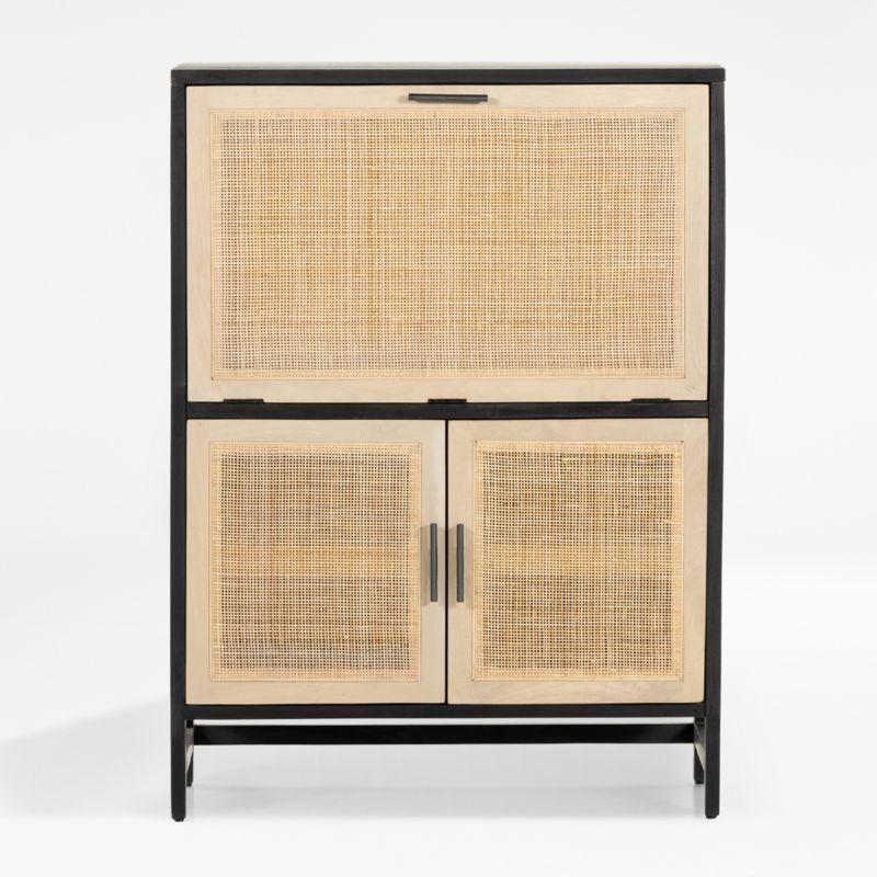 Caprice Black Wash Mango and Woven Cane Bar Cabinet