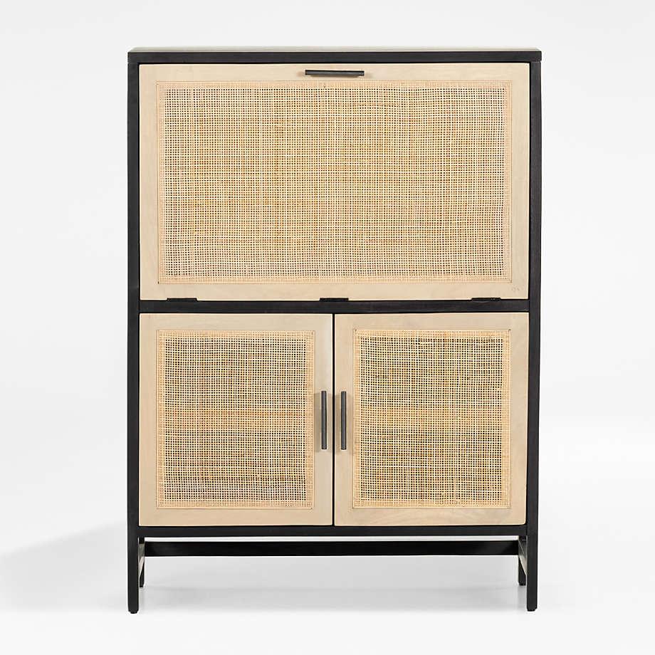 Caprice Black Wash Mango and Woven Cane Bar Cabinet