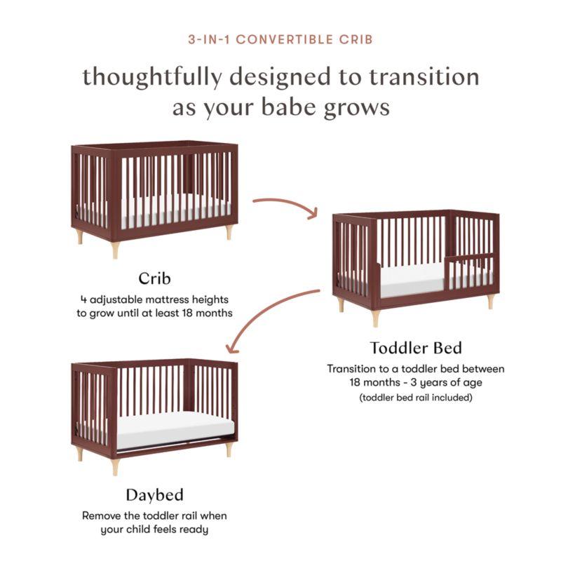 Babyletto Lolly Crimson Red & Natural Wood 3-in-1 Convertible Baby Crib with Toddler Bed Conversion Kit