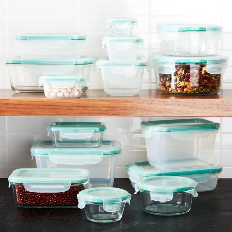 Teal 30-Piece Glass and Plastic Food Storage Container Set