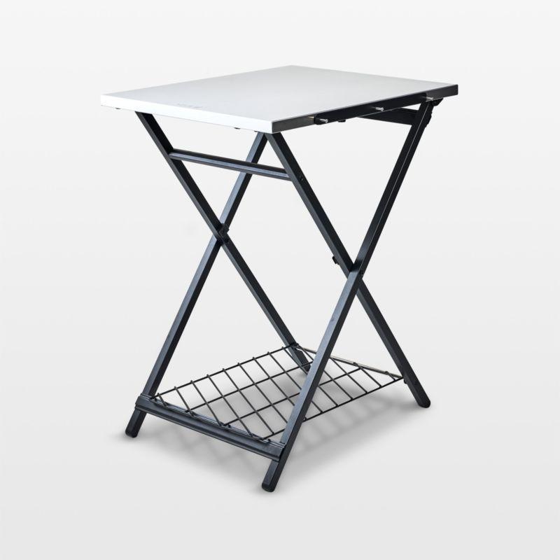 Silver Stainless Steel Folding Patio Table with Shelf