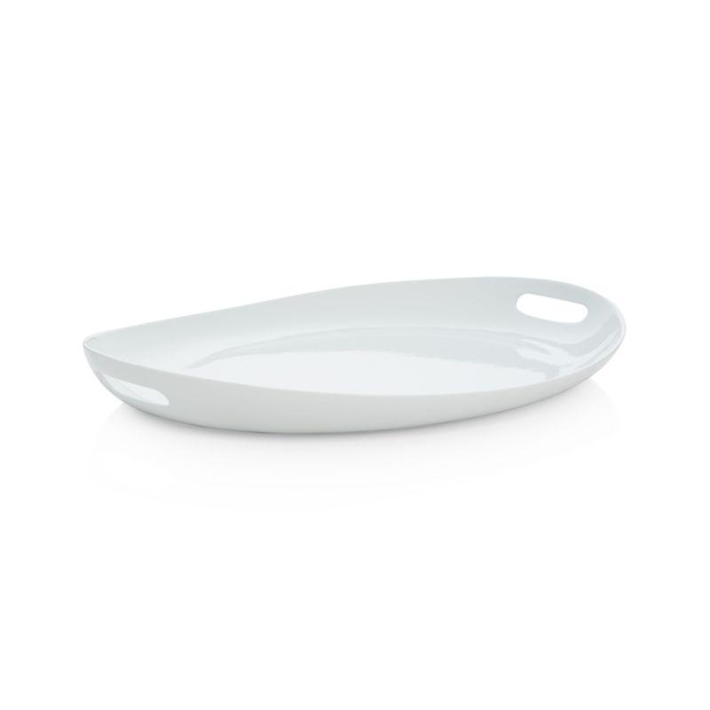 Creamy White Ceramic Oval Platter with Handles