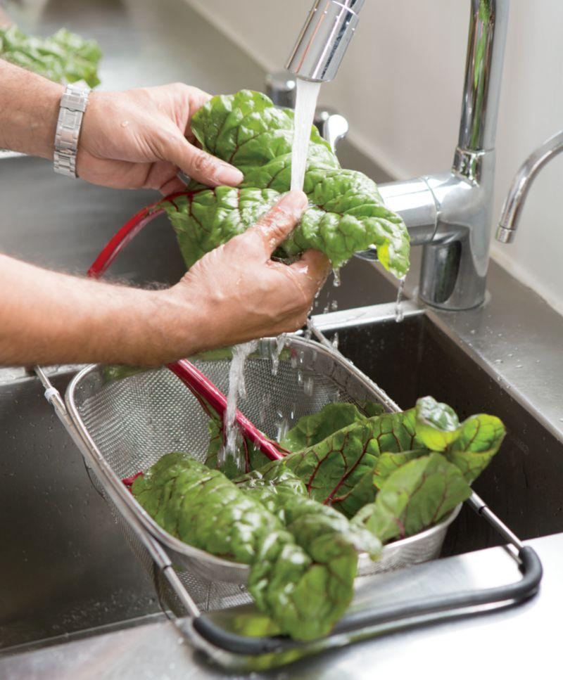 Stainless Steel Over-The-Sink Mesh Colander with Rubber Grips