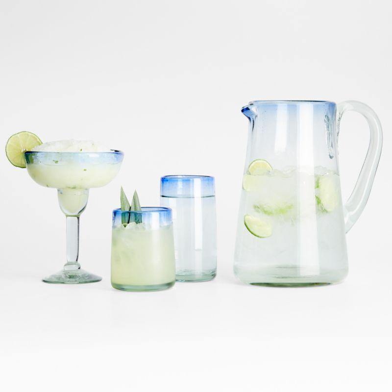 Pacifico Blue Rim Glass Pitcher