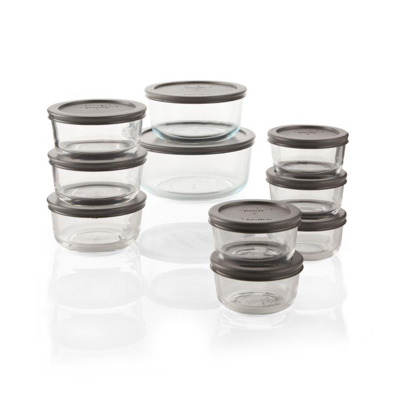 20-Piece Clear Glass Food Storage Container Set with Gray Lids