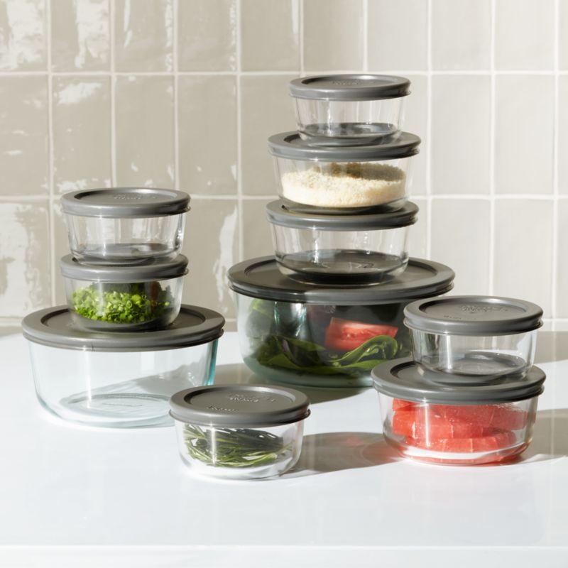 20-Piece Clear Glass Food Storage Container Set with Gray Lids