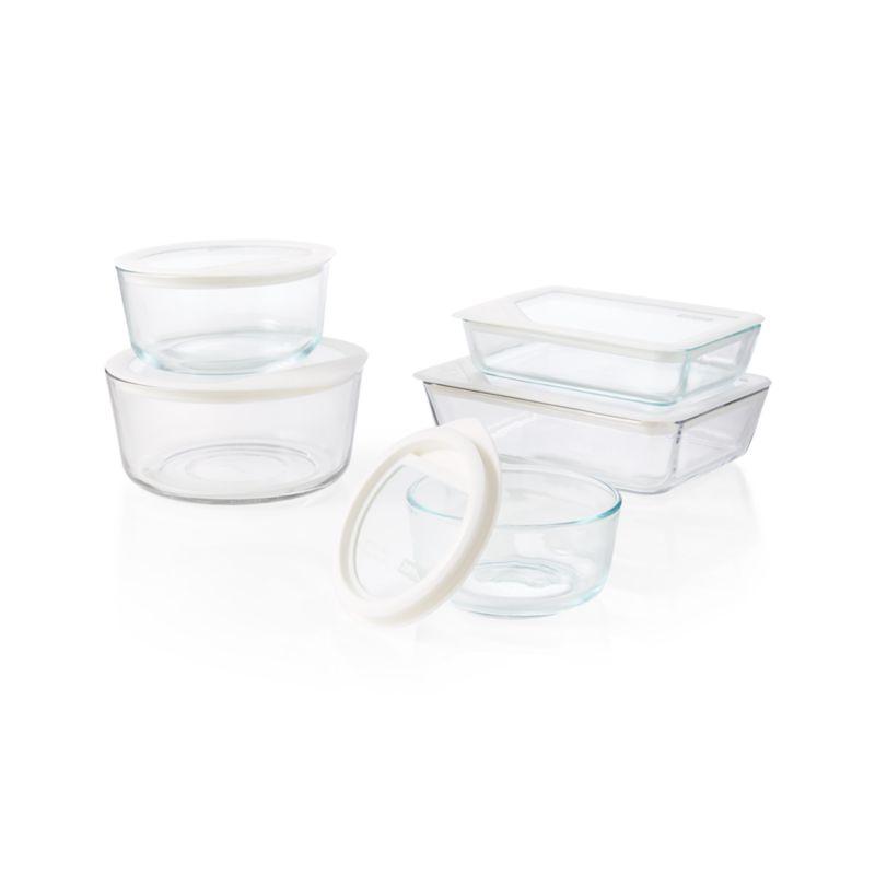 Clear Glass 10-Piece Food Storage Set with White Lids