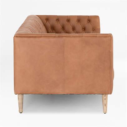 Rollins 90" Natural Washed Camel Leather Button Tufted Sofa