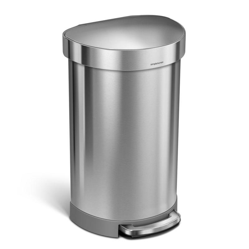 Simplehuman 45 Liter Semi-Round Liner Rim Trash Can, Brushed Stainless Steel