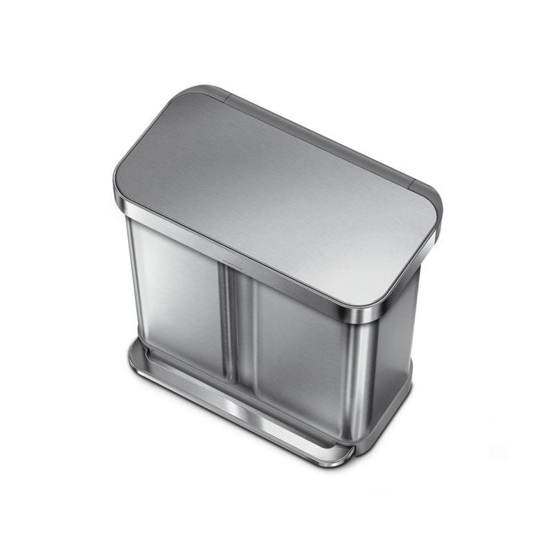 Simplehuman 58 Liter Recycling Kitchen Trash Can with Liner Pocket, Brushed Stainless Steel