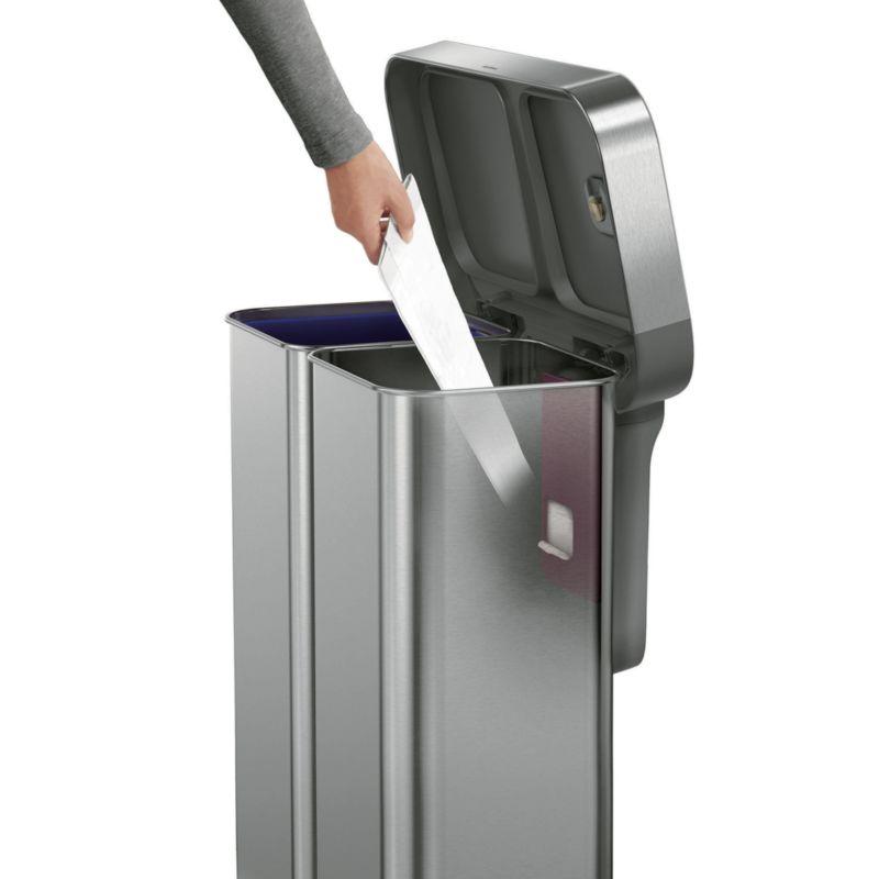Simplehuman 58 Liter Recycling Kitchen Trash Can with Liner Pocket, Brushed Stainless Steel