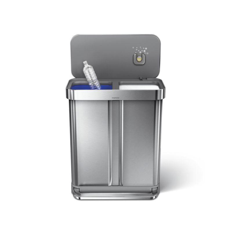 Simplehuman 58 Liter Recycling Kitchen Trash Can with Liner Pocket, Brushed Stainless Steel