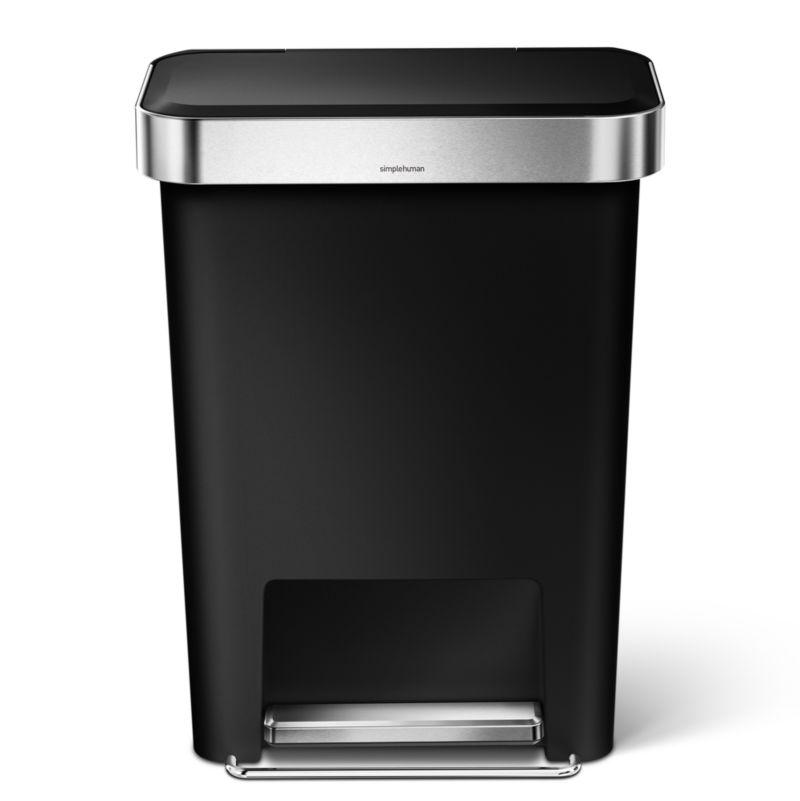 Simplehuman 45 Liter Rectangular Kitchen Trash Can with Liner Pocket, Black Plastic