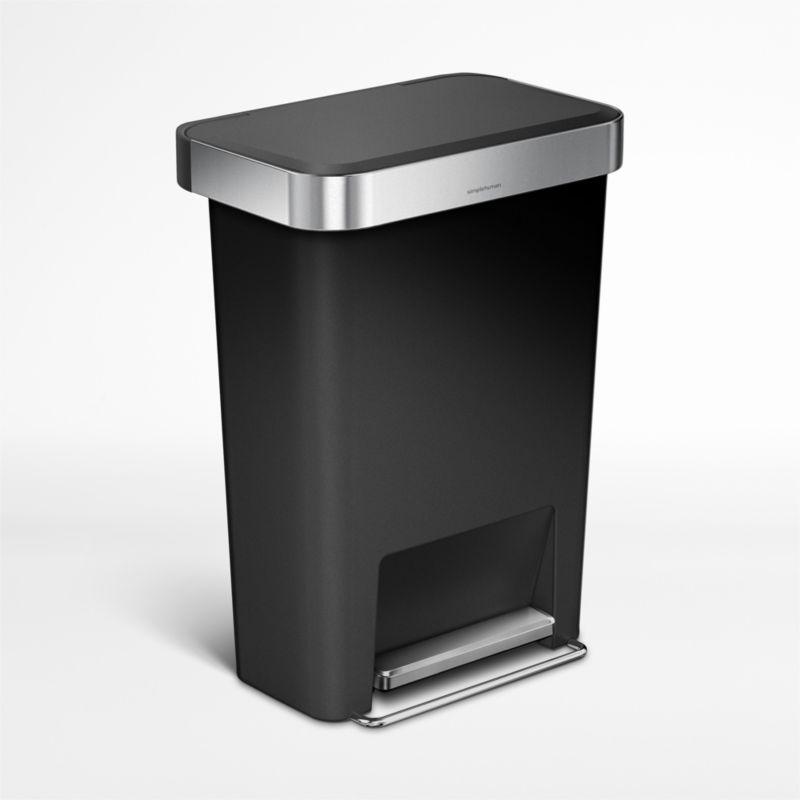 Simplehuman 45 Liter Rectangular Kitchen Trash Can with Liner Pocket, Black Plastic