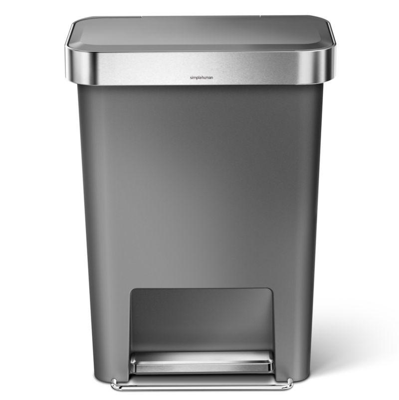 Simplehuman 45 Liter Rectangular Kitchen Trash Can with Liner Pocket, Grey Plastic