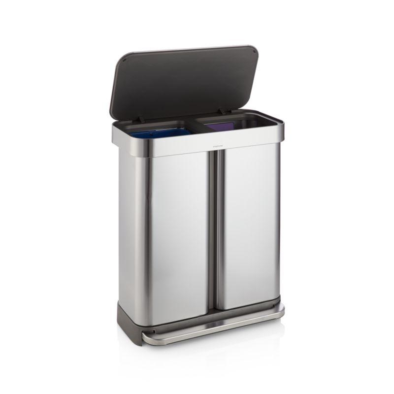 Simplehuman 58 Liter Recycling Kitchen Trash Can with Liner Pocket, Brushed Stainless Steel