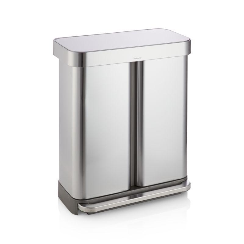 Simplehuman 58 Liter Recycling Kitchen Trash Can with Liner Pocket, Brushed Stainless Steel