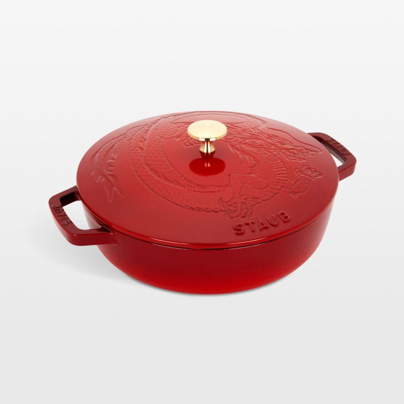 Cherry Red Cast Iron 2.5-Qt Braiser with Dragon Lid