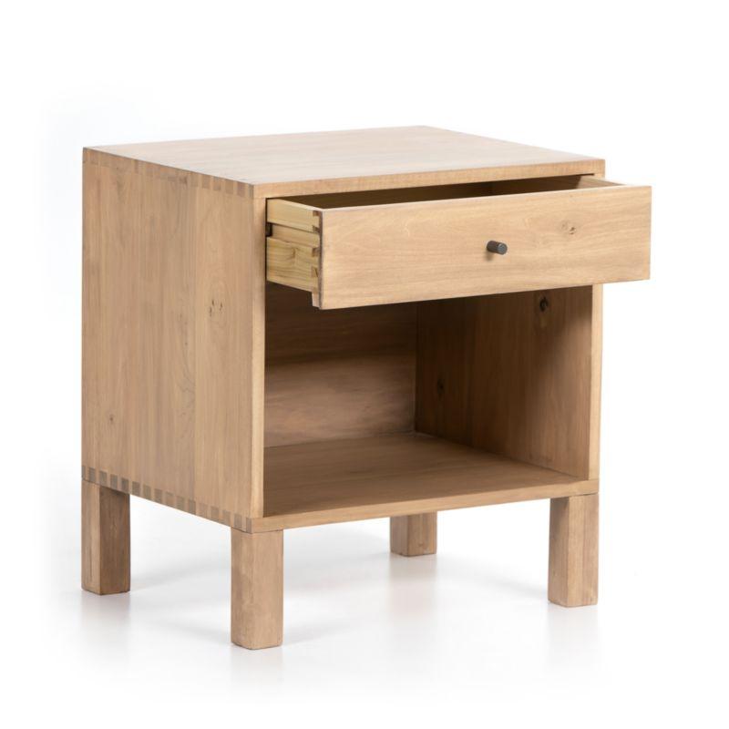 Isador Cubed Nightstand in Dry Wash Poplar with Iron and Leather Accents