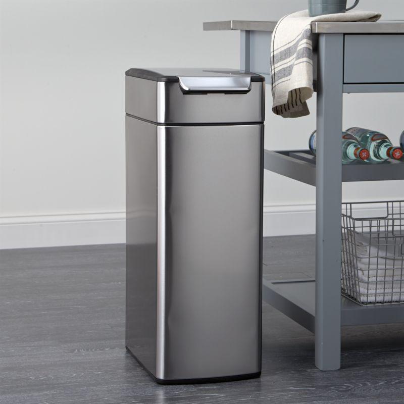 Simplehuman 40 Liter Slim Touch Bar Trash Can, Brushed Stainless Steel