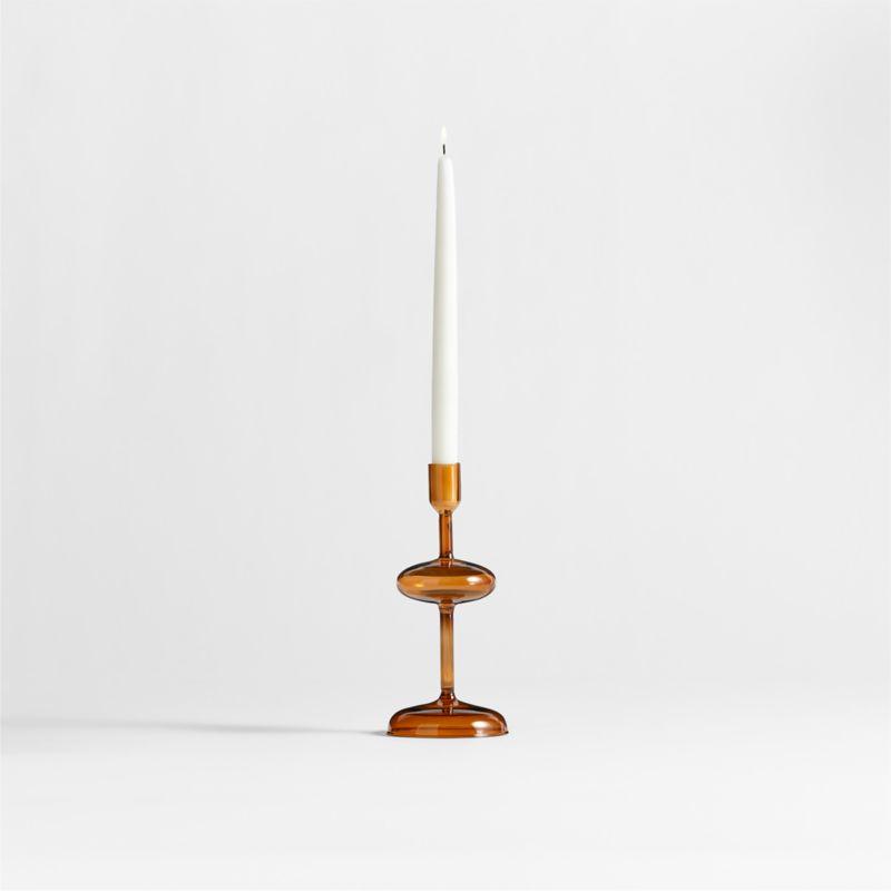 Venezia Amber Brown and Deep Blue Glass Taper Candle Holder