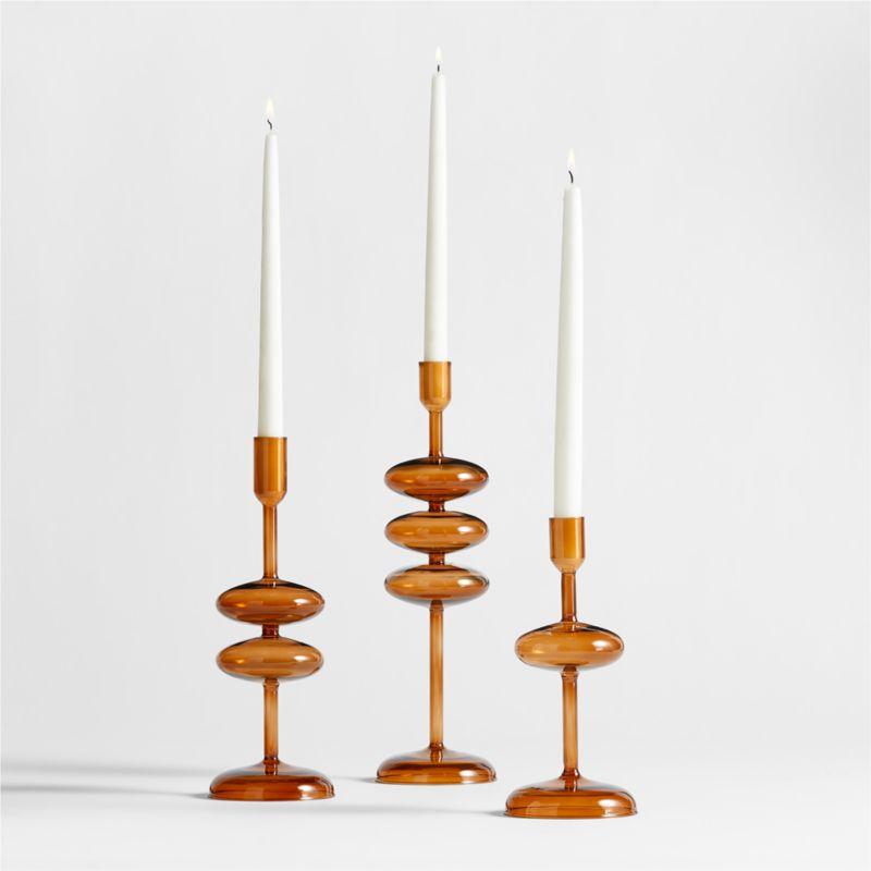 Venezia Small Amber Brown Glass Taper Candle Holder