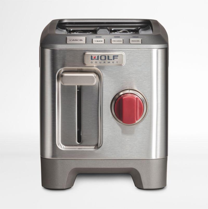 Stainless Steel 2-Slice Toaster with Red Knob and Wide Slots