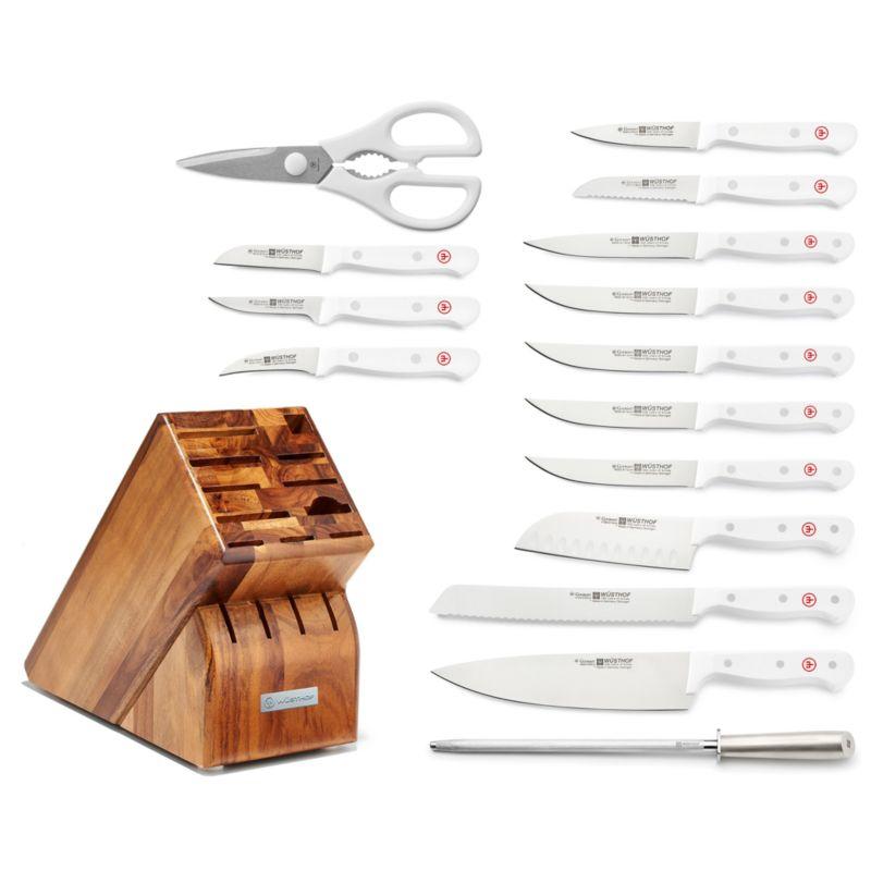 White 16-Piece Stainless Steel Knife Block Set