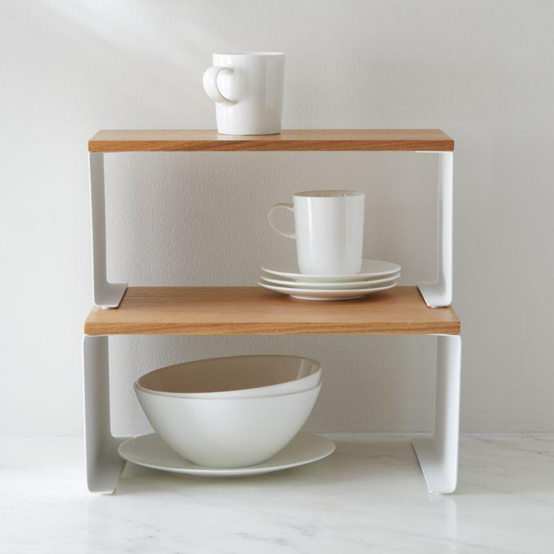 Yamazaki Tosca Small White Wood-Top Stackable Kitchen Rack