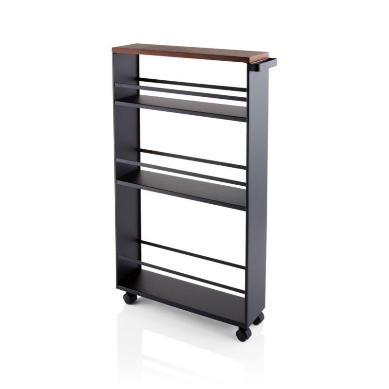 Yamazaki Tower Black Rolling Slim Storage Cart With Handle