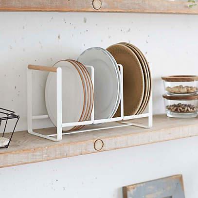 Tosca Wood-Accented Metal Dish Storage Rack 13.6" Wide