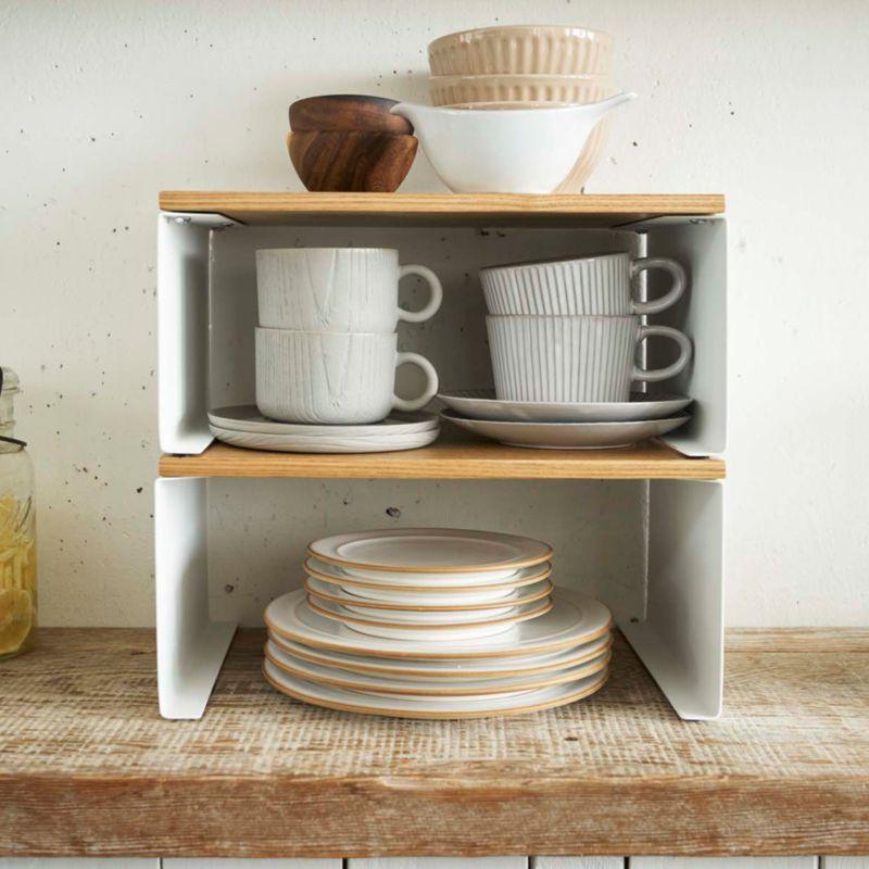 Yamazaki Tosca Large White Wood-Top Stackable Kitchen Rack