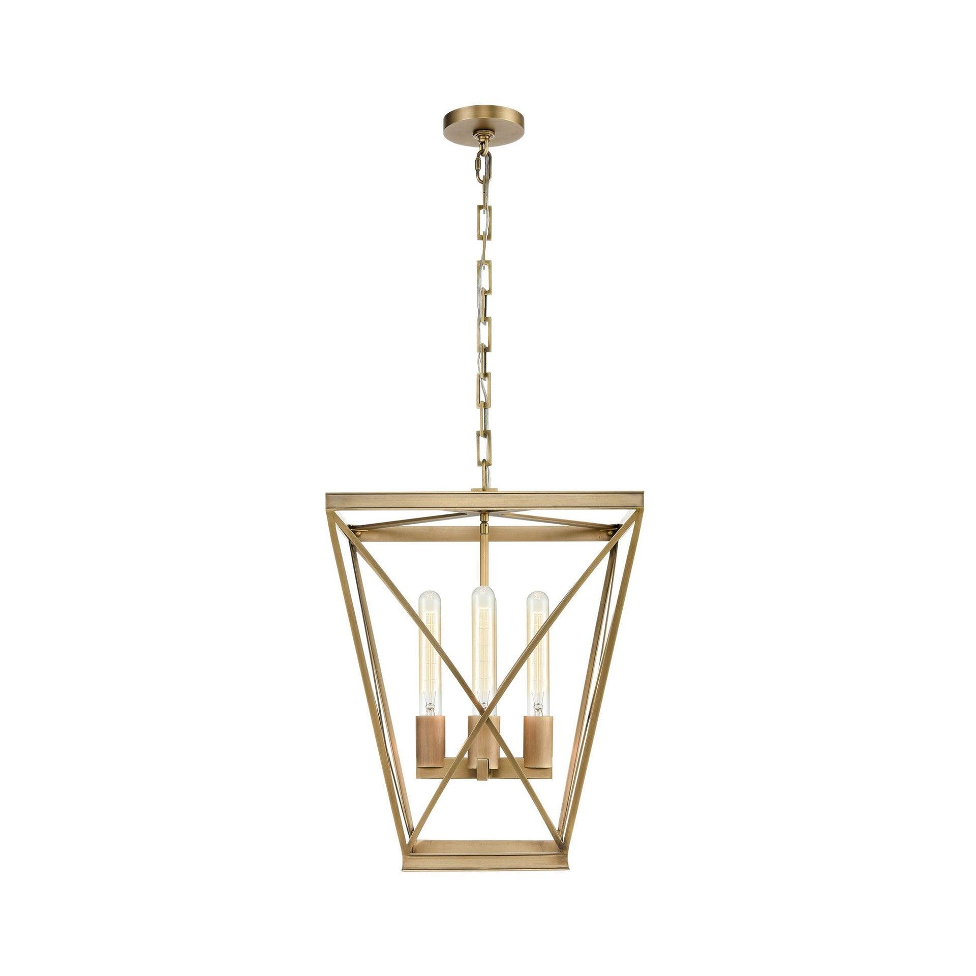 Lattice Criss-Cross 4-Light Pendant in Vintage Brass