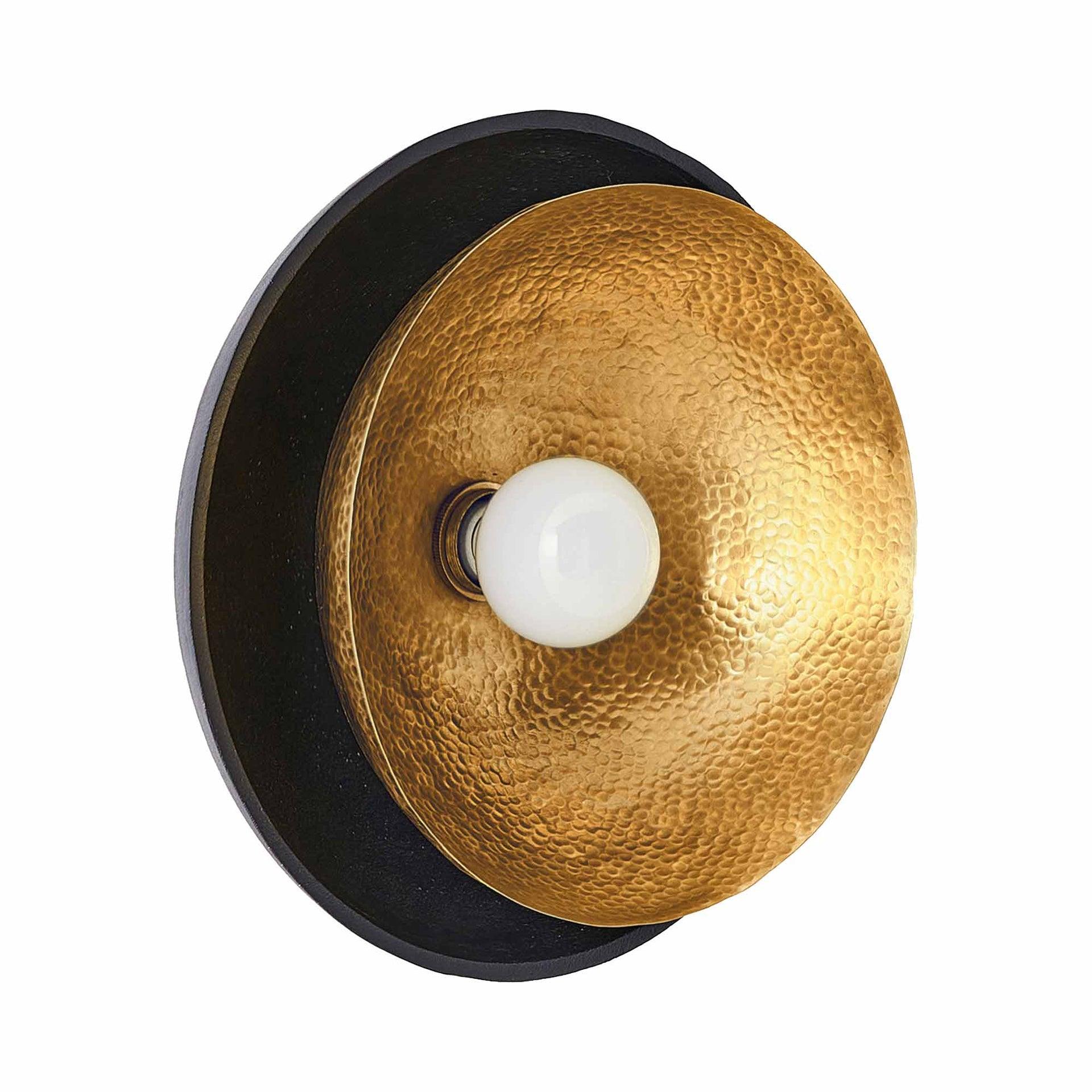 Antique Brass and Blackened Iron Dual Bowl Flush Mount