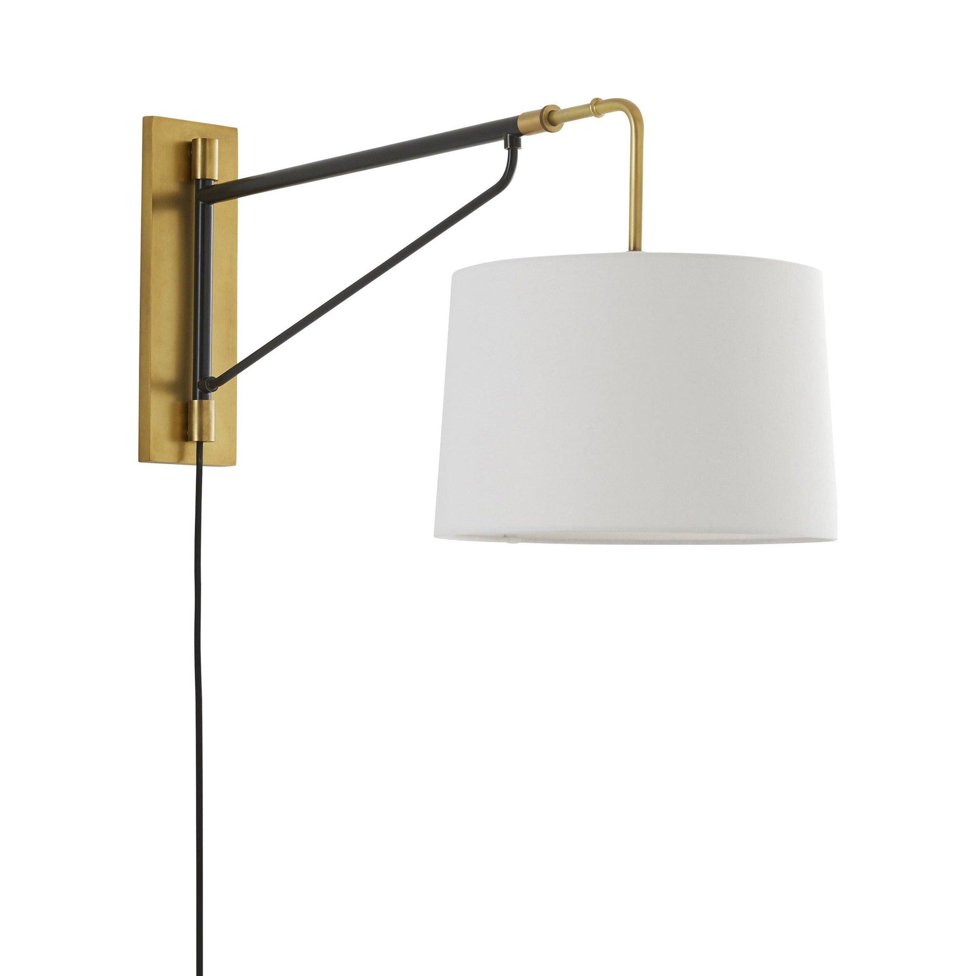 Adjustable Two-Toned Bronze & Black Sconce with White Linen Shade