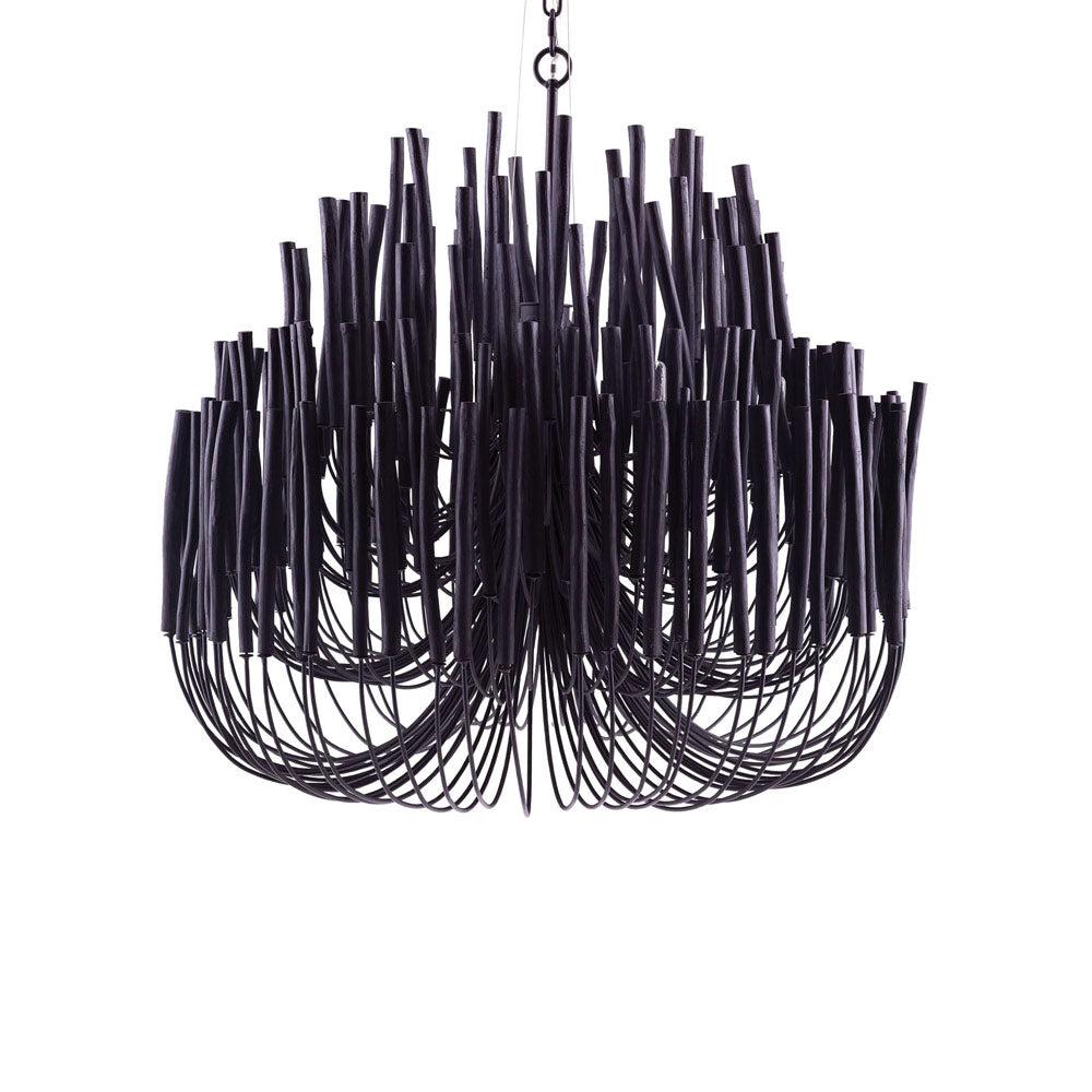 Tilda Rustic Black Wooden Dowel 6-Light Chandelier