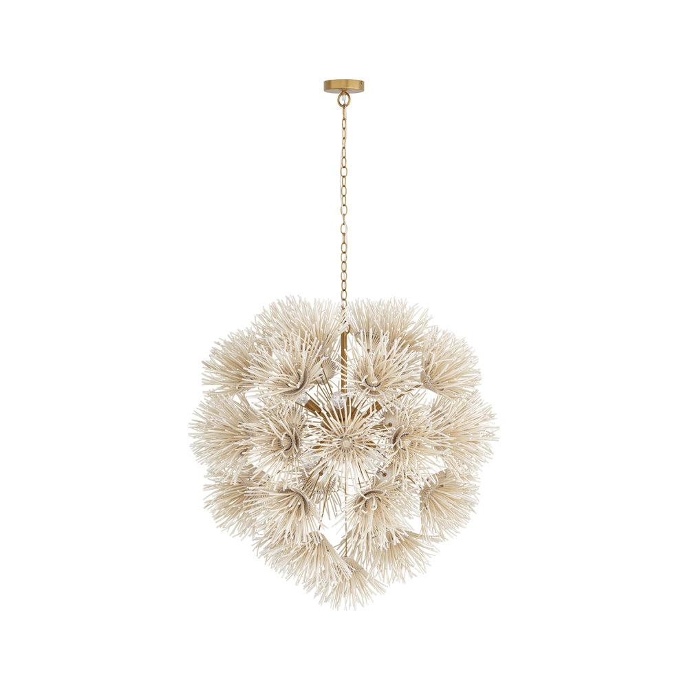 Ivory Coconut Shell and Brass Dandelion Chandelier