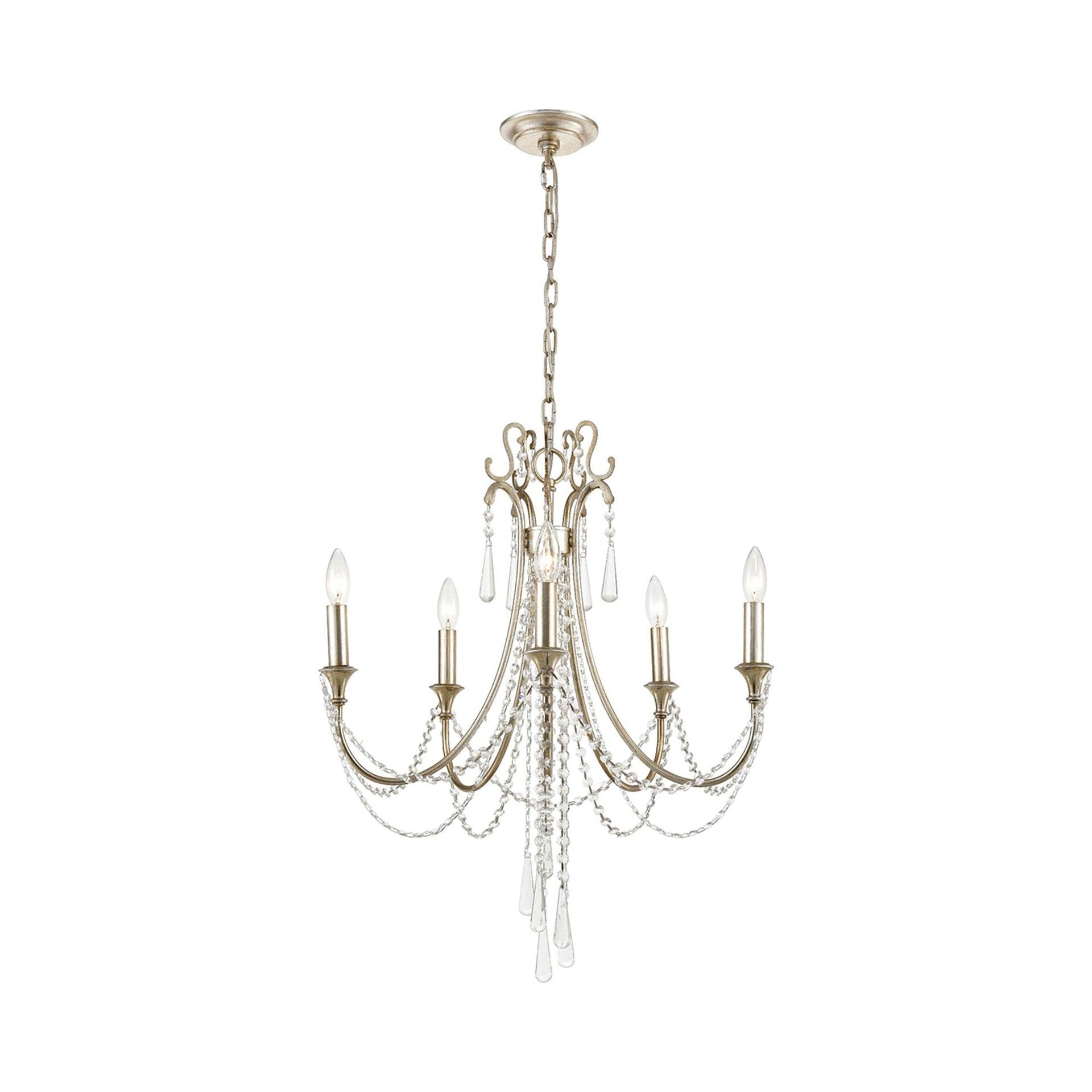 5 Light Chandelier-Hand Cut Crystal Type-Antique Silver Finish   -Traditional Installation Crystorama Lighting Arc-1905-Sa-Cl-Mwp