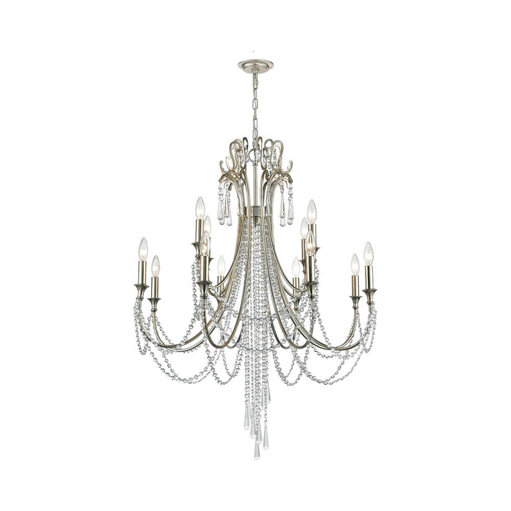 Arcadia 12 Light Antique Silver Chandelier by Crystorama ARC-1909-SA-CL-MWP in Silver Finish