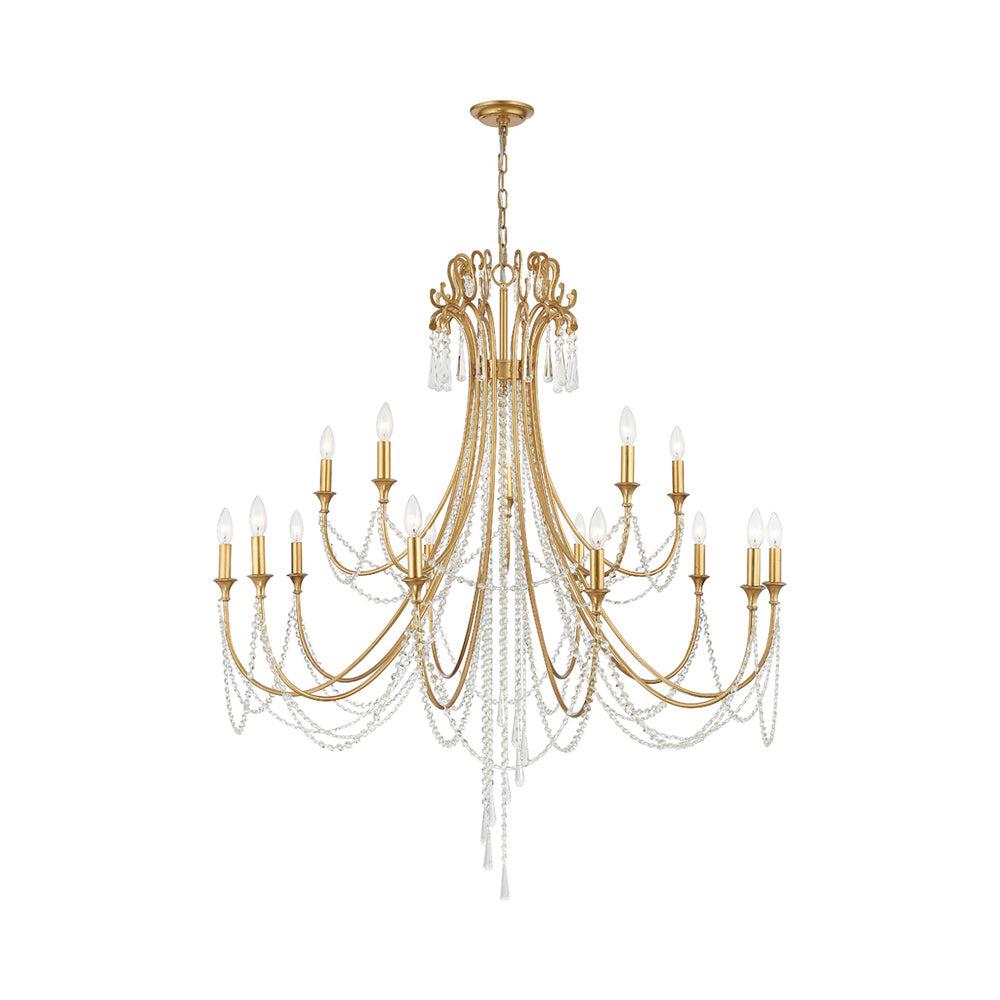 Crystorama Arcadia 15 Light Antique Gold Chandelier - 46.25"W x 54.75"H